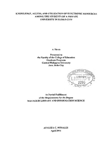 Knowledge, access, and utilization of electronic resources among the students of a private ...