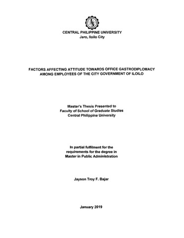 Factors affecting attitude towards office gastrodiplomacy among employees  of the City Government of Iloilo