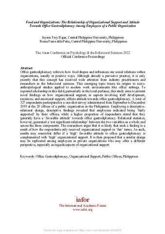 Food and organizations: The relationship of organizational support and  attitude towards office gastrodiplomacy among employees of a public  organization