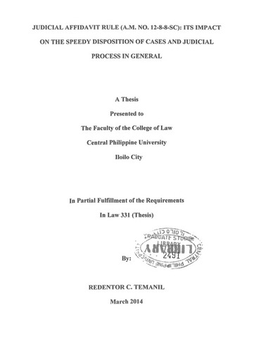 Judicial Affidavit Rule (A.M. No. 12-8-8-sc): Its Impact On The Speedy ...